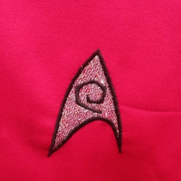 Red Long Sleeve Dress with Black Trim - Picture 5 of 9